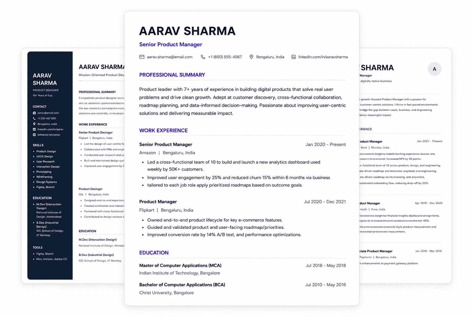 AI-generated ATS-optimized resume preview for a Senior Product Manager